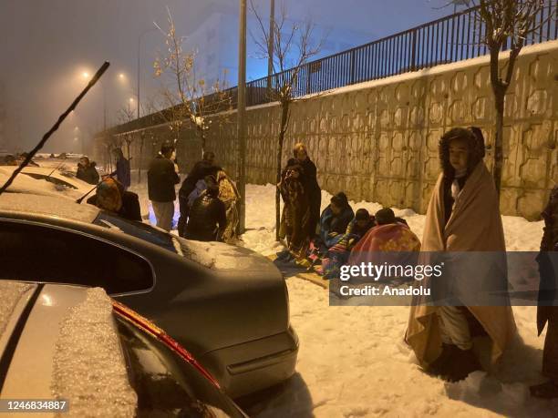 Residents waiting outside after the earthquake on February 6, 2023 in Gaziantep, Turkiye. Search and rescue works continue in the areas. The 7.4...