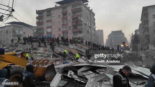 Search and rescue works continue after a 7.4 magnitude earthquake hit southern provinces of Turkiye, in Diyarbakir, Turkiye on February 6, 2023. The...