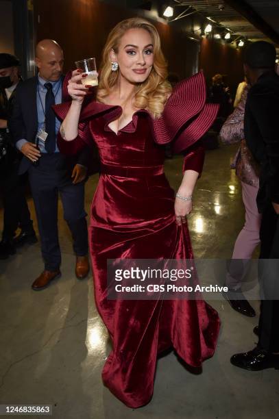 Adele backstage at THE 65TH ANNUAL GRAMMY AWARDS, broadcasting live Sunday, February 5, 2023 on the CBS Television Network, and available to stream...