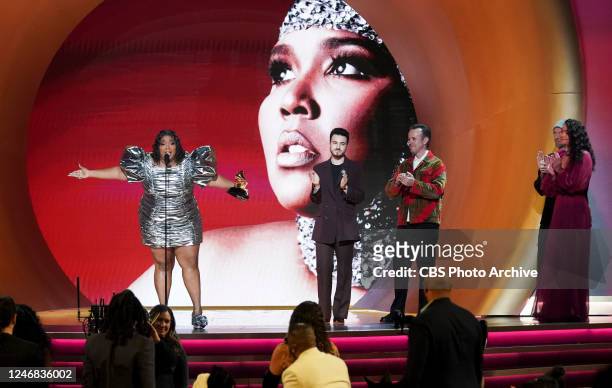 Lizzo accepting the award for Record of the Year at THE 65TH ANNUAL GRAMMY AWARDS, broadcasting live Sunday, February 5, 2023 on the CBS Television...
