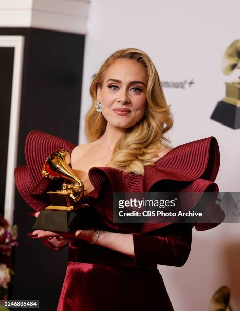 Adele wins for Best Pop Solo Performance at THE 65TH ANNUAL GRAMMY AWARDS, broadcasting live Sunday, February 5, 2023 on the CBS Television Network,...