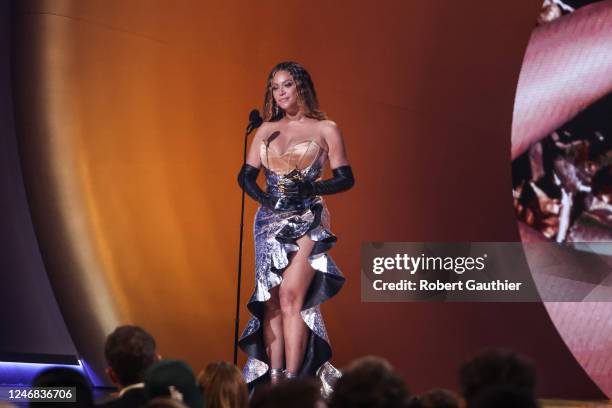 Beyonce accepts the Best Dance/Electronic Music Album award for Renaissance onstage during the 65th GRAMMY Awards at Crypto.com Arena on February 05,...