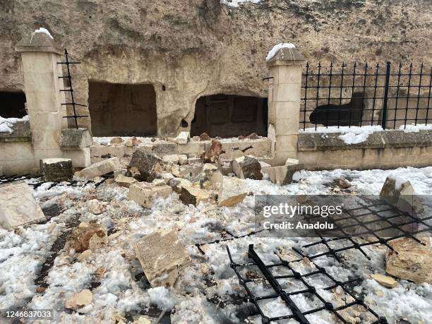 View of damaged historical Gaziantep Castle after a 7.4 magnitude earthquake hit southern provinces of Turkiye, in Gaziantep, Turkiye on February 6,...