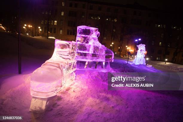 View of ice sculptures during Quebec's annual Winter Carnival in Quebec City, Canada, on February 4, 2023. - The Quebec Winter Carnival takes place...