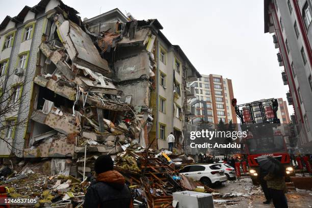 View of debris as search and rescue works continue after a 7.4 magnitude earthquake hit southern provinces of Turkiye, in Kahramanmaras, Turkiye on...