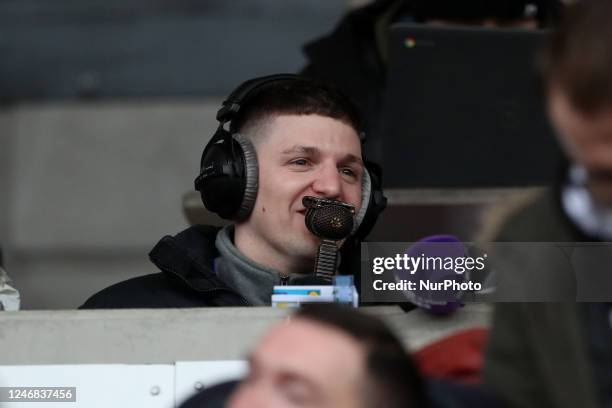 Tees sport commentator Rob Law during the Sky Bet League 2 match between Doncaster Rovers and Hartlepool United at the Keepmoat Stadium, Doncaster on...