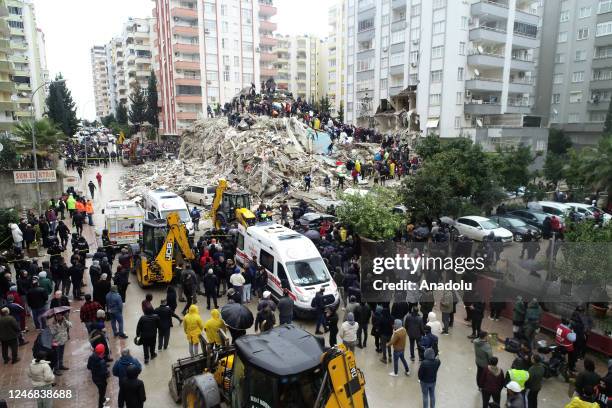 Search and rescue operation is being carried out at the debris of a building in Cukurova district of Adana after a 7.4 magnitude earthquake hit...