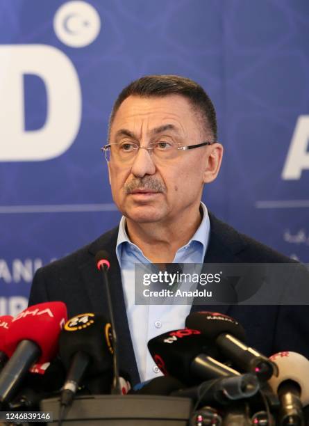 Turkish Vice President Fuat Oktay holds a press conference at the Disaster and Emergency Management Presidency in Ankara, Turkiye on February 06,...