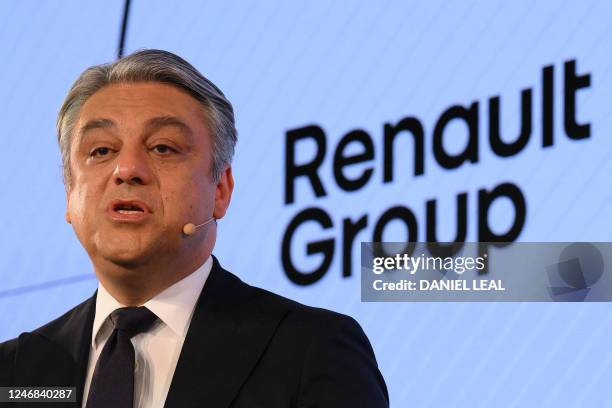 Renault chief executive officer Luca de Meo speaks during a press conference in London on February 6, 2023. The boards of French automaker Renault...