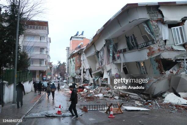 Search and rescue works continue after a 7.7 magnitude earthquake hit southern provinces of Turkiye , in Gaziantep, Turkiye on February 6, 2023....