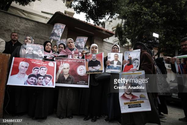 People stage a demonstration in support of the Palestinian women prisoners in Israeli jails, in front of the International Committee of the Red Cross...