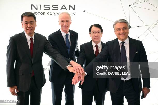 Nissan chief executive officer Makoto Uchida, Renault chairperson Jean-Dominique Senard, Mitsubishi Motors chief executive officer Takao Kato and...