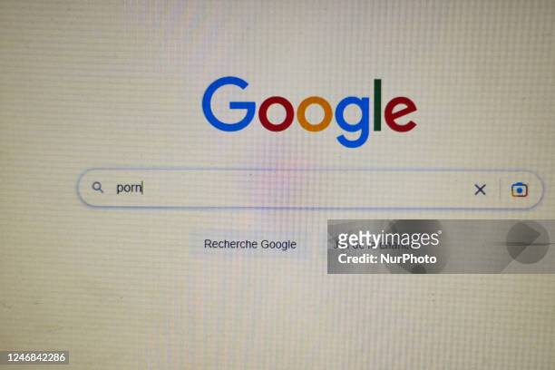 The word porn is searched on Google. Illustration pictures of porn websites. France will impose a new device to block access to those sites to minors.