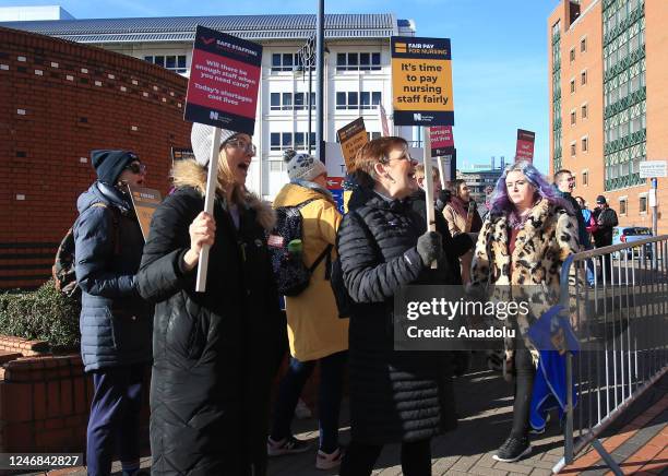 British NHS Nurses and ambulance staff strike over pay and working conditions outside Leeds General Infirmary hospital in Leeds, United Kingdom on...