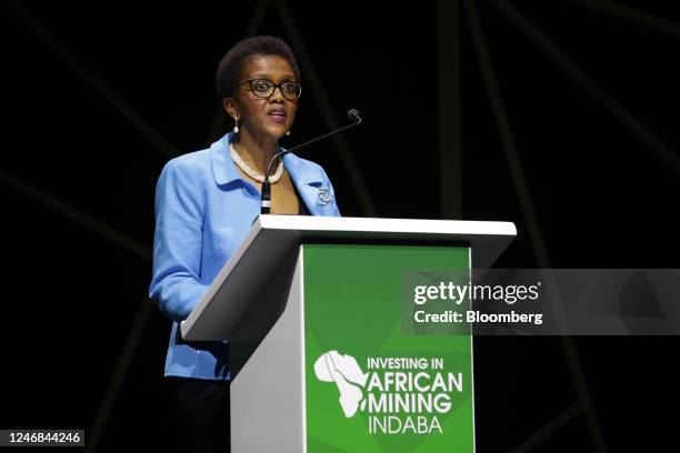 Nolitha Fakude, president of Minerals Council of South Africa, speaks on the opening day of the Investing in African Mining Indaba in Cape Town,...