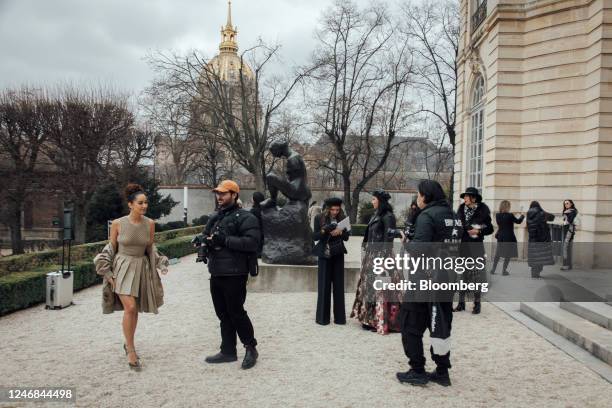 Lena Mahfouf, social media influencer aka Lena Situation, left, arrives at the Christian Dior SE Spring/Summer 2023 Haute Couture Fashion Show, part...