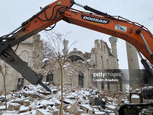 View of destroyed mosque after 7.7 magnitude earthquake hits Malatya, Turkiye on February 06, 2023. Disaster and Emergency Management Authority of...