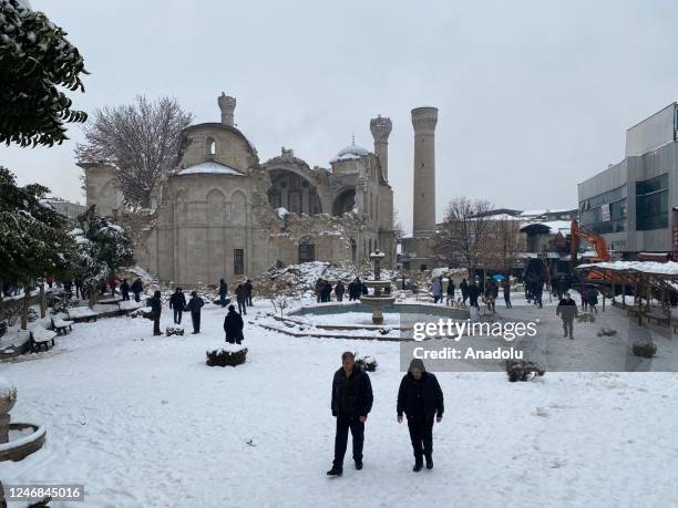 View of destroyed mosque after 7.7 magnitude earthquake hits Malatya, Turkiye on February 06, 2023. Disaster and Emergency Management Authority of...