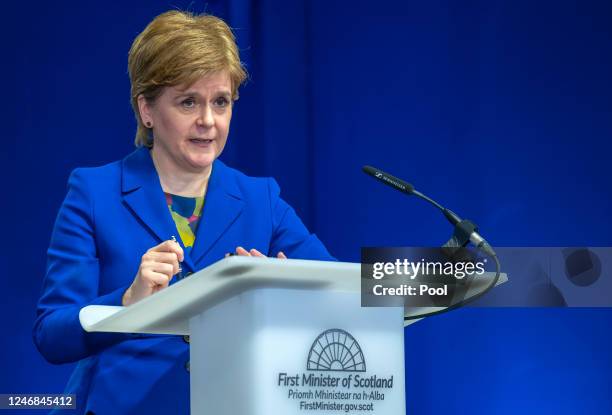 First Minister of Scotland Nicola Sturgeon answers questions on Scottish Government issues, during a press conference at St Andrews House on Monday...