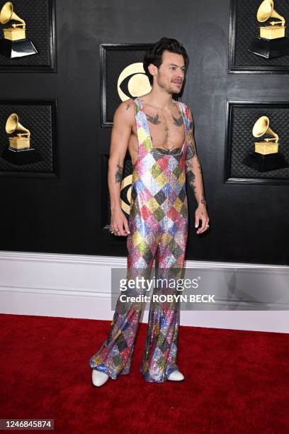 English singer-songwriter Harry Styles arrives for the 65th Annual Grammy Awards at the Crypto.com Arena in Los Angeles on February 5, 2023.