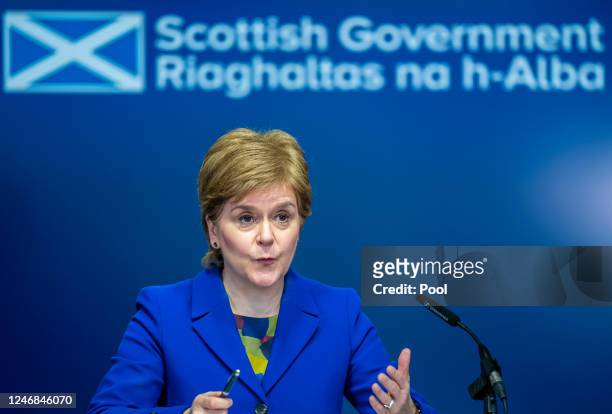 First Minister of Scotland Nicola Sturgeon answers questions on Scottish Government issues, during a press conference at St Andrews House on Monday...
