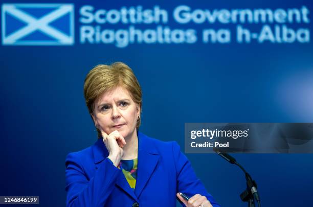 First Minister of Scotland Nicola Sturgeon answers questions on Scottish Government issues, during a press conference at St Andrews House on Monday...