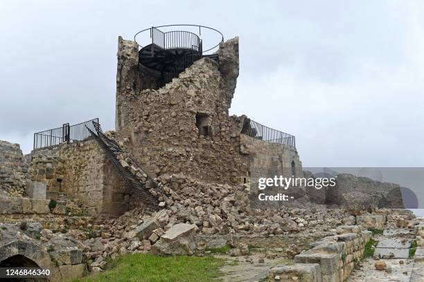 Aleppo's ancient citadel is damaged following a deadly earthquake that shook Syria on February 6, 2023. At least 810 people were killed in Syria as...