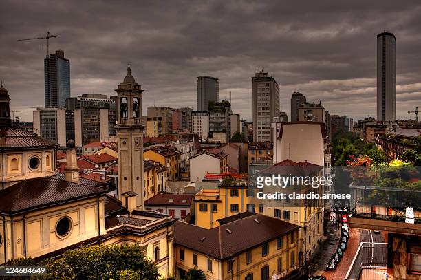 milano. raining day. color image - milan aerial stock pictures, royalty-free photos & images