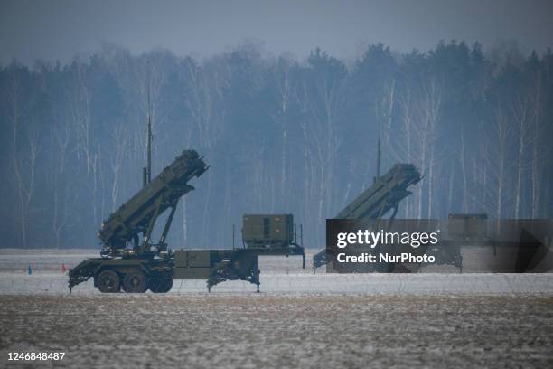 Patriot surface-to-air missile systems are seen at Warsaw Babice Airport in the Bemowo district of Warsaw, Poland on 06 February, 2023. Patriot...