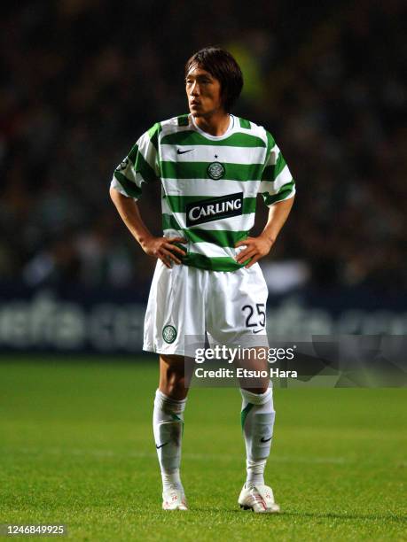 Shunsuke Nakamura of Celtic in action during the UEFA Champions League Group F match between Celtic and Benfica at the Celtic Park on October 17,...