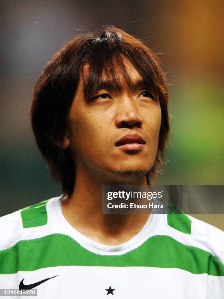 Shunsuke Nakamura of Celtic is seen prior to the UEFA Champions League Group F match between Celtic and Benfica at the Celtic Park on October 17,...
