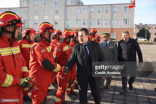 Albanian Defence Minister Niko Peleshi is seen as Albanian aid and solidarity committee consisting total of 53 medical personnel including search and...