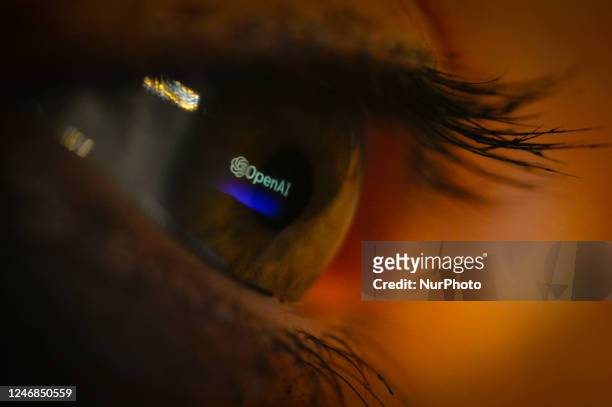 The OpenAI logo is seen reflected in an eye in this photo illustration in Warsaw, Poland on 04 February, 2023.