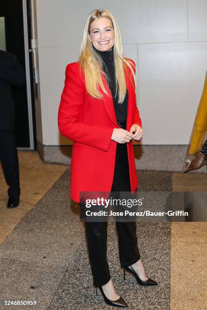 Beth Behrs is seen arriving at the "CBS Morning" Show on February 06, 2023 in New York City.