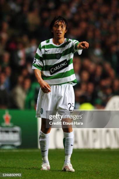 Shunsuke Nakamura of Celtic in action during the UEFA Champions League Group F match between Celtic and Benfica at the Celtic Park on October 17,...