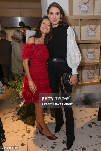 Sarah Ann Macklin and Lady Sabrina Percy attend the Royal Ascot fine dining chefs launch party 2023 on February 6, 2023 in London, England.