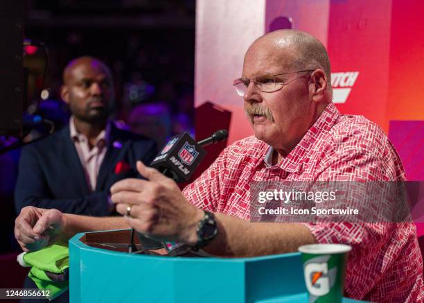 Kansas City Chiefs head coach Andy Reid speaks to the media during the NFL Super Bowl LVII Opening Night on Monday, February 6th, 2023 at Footprint...