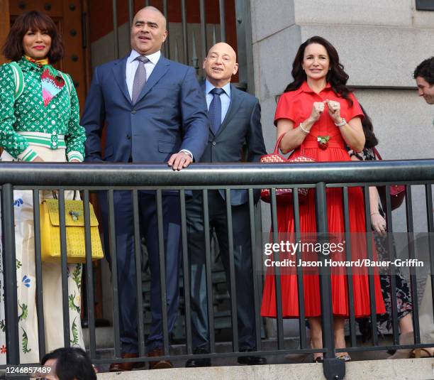 Nicole Ari Parker, Christopher Jackson, Evan Handler and Kristin Davis are seen on the set of "And Just Like That" on February 06, 2023 in New York...