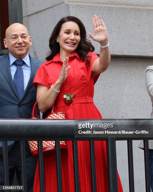 Evan Handler and Kristin Davis are seen on the set of "And Just Like That" on February 06, 2023 in New York City.