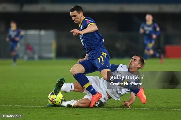 Kevin lasagna and adam marusic during the italian soccer Serie A match Hellas Verona FC vs SS Lazio on February 06, 2023 at the Marcantonio Bentegodi...