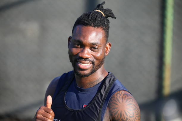 File photo dated September 8, 2022 shows Christian Atsu of Atakas Hatayspor posing for a photo during a training session in Hatay, Turkiye.