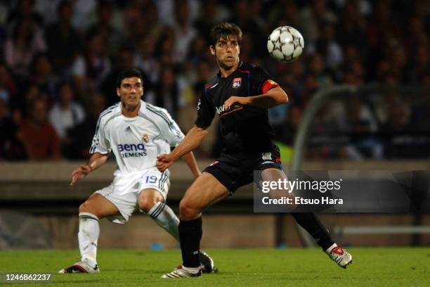 Juninho Pernambucano of Olympique Lyonnais in action during the UEFA Champions League Group E match between Olympique Lyonnais and Real Madrid at the...