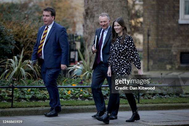 Secretary of State for Science, Innovation and Technology Michelle Donelan arrives to attend the weekly meeting at Number 10 in Downing Street on...
