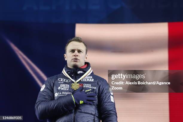 Alexis Pinturault of Team France wins the gold medal during the FIS Alpine World Cup Championships Men's Alpine Combined on February 7, 2023 in...