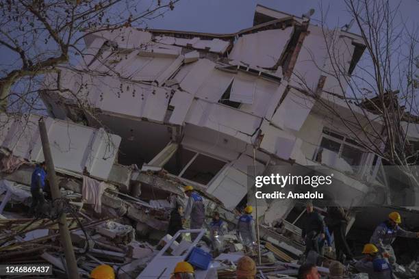 Search and rescue efforts continue after 7.7 and 7.6 magnitude earthquakes hit multiple provinces of Turkiye on February 7, 2023 in Hatay. Early...