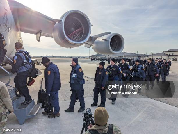 Search and rescue team of 161 members board to the plane taking off to Turkiye within earthquake emergency relief mission after strong earthquakes...