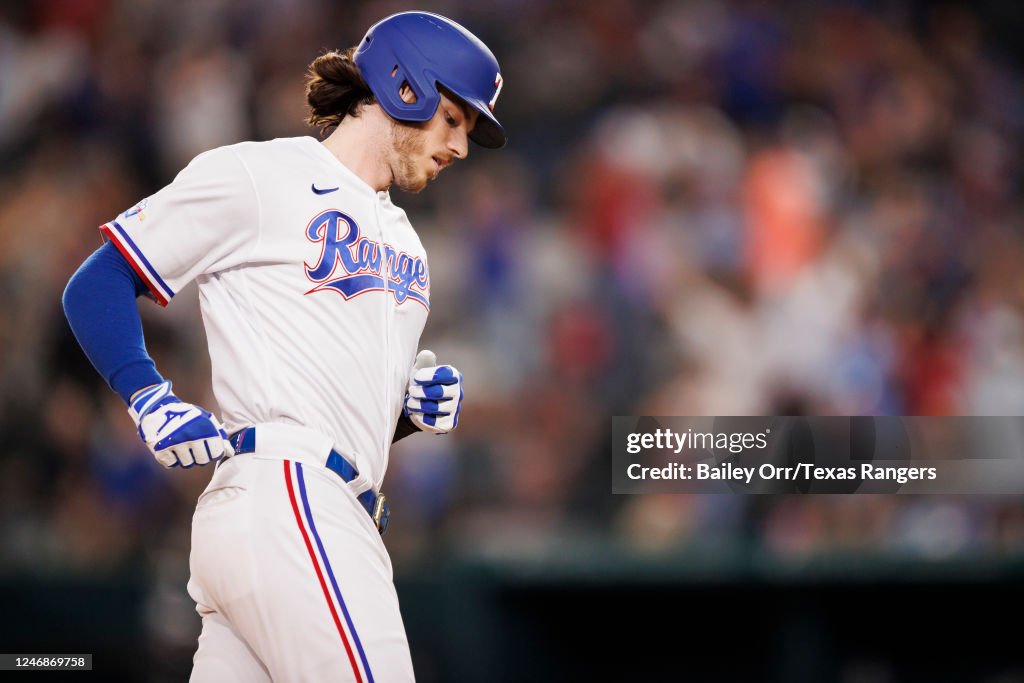 Texas Ranger Heim Jonah Heim of the Texas Rangers rounds the bases after hitting a home ...