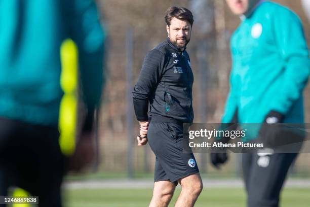 Manager Russell Martin of Swansea City AFC observes during a training session at Fairwood Training Ground on February 07, 2023 in Swansea, Wales.