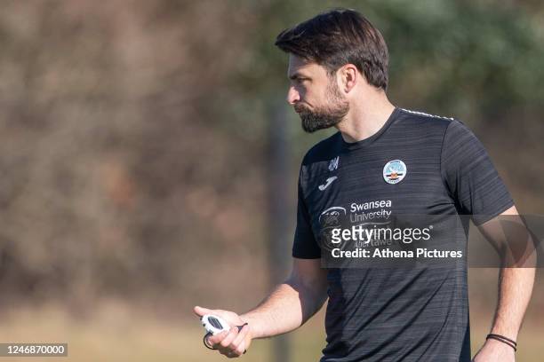 Manager Russell Martin of Swansea City AFC during a training session at Fairwood Training Ground on February 07, 2023 in Swansea, Wales.