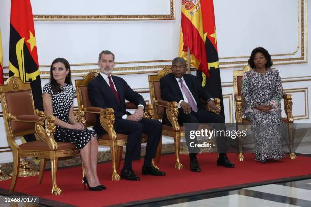 Queen Letizia of Spain , King Felipe VI of Spain , Angolan President Joao Manuel Goncalves Lourenco and his wife Ana Afonso Dias Lourenco are seen on...